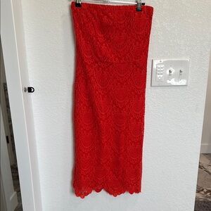 Orange Lace Strapless Dress